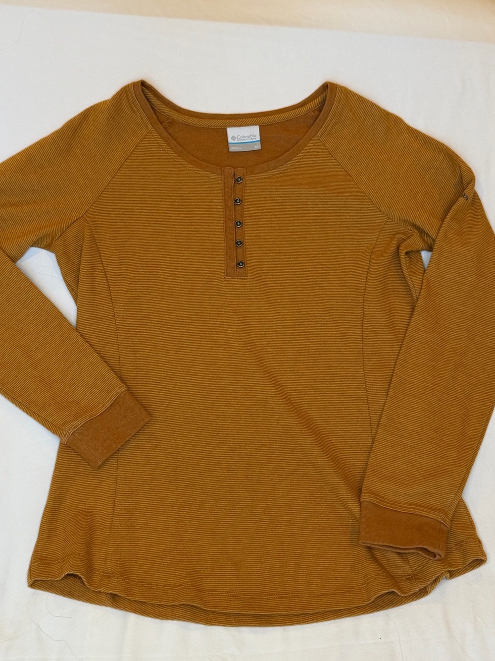 Columbia Women’s Brown Striped Long Sleeve Henley Knit Pullover Top Size M